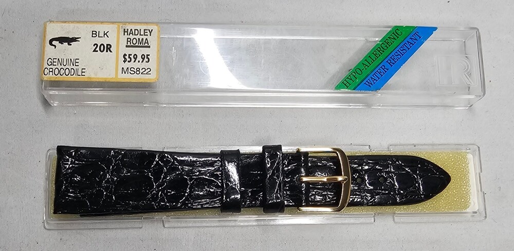 Hadley-Roma Genuine Crocodile Watch Band Black 20mm NOS Vintage MS822